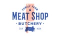 Label of meat shop. Label logo with grill butcher chef knife