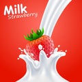 Label milk strawberry art banner.