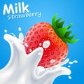 Label milk strawberry. vector illustration