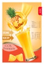 Label of pineapple juice splash in a glass. Desing template.