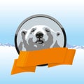 Label polar bear with orange ribbon