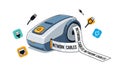 Label printer creating network cable labels with connector icons Royalty Free Stock Photo