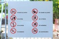 Label prohibition regulation with not do activities in park