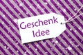 Label, Purple Wrapping Paper, Geschenk Idee Means Gift Idea, Snowflakes