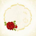 Label with red rose and buds floral festive background vintage vector illustration Royalty Free Stock Photo