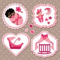 Label set with elements for mulatto newborn baby girl Royalty Free Stock Photo
