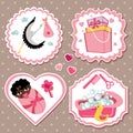 Label set with items for mulatto newborn baby girl Royalty Free Stock Photo