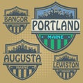 Label set with names of Maine cities Royalty Free Stock Photo