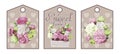 Label set, sweet home vintage style tag set with flower basket and bouquets Royalty Free Stock Photo