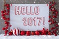 Label, Snowflakes, Christmas Balls, Text Hello 2017