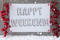 Label, Snowflakes, Christmas Decoration, Text Happy Weekend Royalty Free Stock Photo