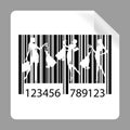 Barcode icon with silhouettes of women with shopping bags and dress Royalty Free Stock Photo