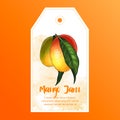 Label or sticker design with mango illustration. Homemade pineapple jam. For natural or organic fruit products and health care