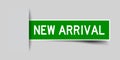 Label sticker green in word new arrival that inserted in gray background