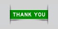 Label sticker green in word thank you that inserted in gray background