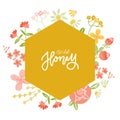 Label template with hand draw flowers, herbs. Layout, mockup design for honey, cosmetics shop, beauty salon.Organic plants