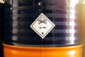 Label of toxicity, hazardous chemical warning symbol on the chemical barrel show caution for use