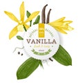 Label with type design and vanilla plant