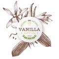 Label with type design and vanilla plant