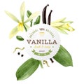 Label with type design and vanilla plant