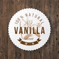 Label with type design and vanilla plant