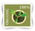 Label for various organic products ads stylized as post stamp