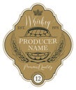 Label for whiskey with ears of barley and barrel Royalty Free Stock Photo