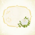 Label with white rose and buds floral festive background vintage vector illustration editable Royalty Free Stock Photo