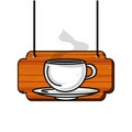 label wooden with coffee cup