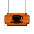 label wooden with coffee cup