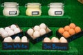 Labeled Jars of Dairy Products and Boxes of Eggs