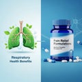 Labeled Pain Relief Formulations contains mentions of menthol, camphor, Royalty Free Stock Photo
