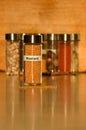 Labelled glass jar of mustard seeds Royalty Free Stock Photo