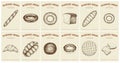 Labels with bread and pastries. Set templates price tags for bakery shop. Vector retro illustrations in hand drawn style