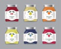 Labels, cherry, pear, orange, lemon, dewberry, strawberry jam labels and packages. Premium design. The flat original illustrations