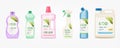 Labels for detergent bottle. Mockup cleaner bottles with label, disinfectants polypropylene package labeling branding