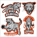 Labels, emblems and design elements for sport club with leopard.