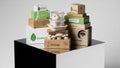 Labels emphasize sustainability and compostability, showcasin Royalty Free Stock Photo