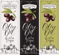 Labels for extra virgin olive oil with countryside landscape Royalty Free Stock Photo