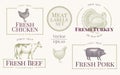 Labels with farm animals. Set templates logotype for shops and markets of organic food. Vector logo templates. Vintage Royalty Free Stock Photo