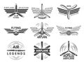 Labels an logos for military aviation. Aviator symbols in monochrome style