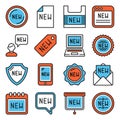 Labels New Icons Set on White Background. Line Style Vector