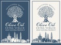Labels for olive oil with countryside landscape