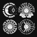 Labels with sun, crescent moon, eclipse, text Royalty Free Stock Photo