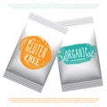 Labels with vegetarian and raw food diet designs. Organic food meal and drink packaging for cafe, restaurants .Vector illustrated