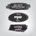 Labels with vegetarian and raw food diet designs. Organic food t Royalty Free Stock Photo