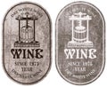 Labels for wine with a wine press and barrel