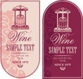 Labels for wine with a wine press and grapes