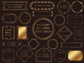 Set of gold vintage frames and borders isolated on a black background. Vector Royalty Free Stock Photo
