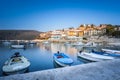 Long exposure shot of croatian bay in Labin city taken at dawn at blue hour